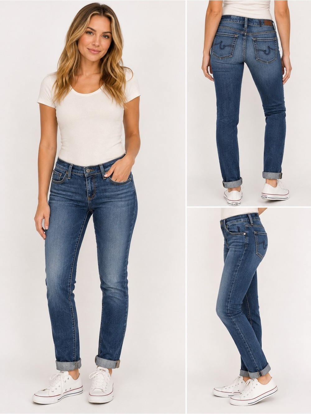 AG Adriano Goldschmied The Stevie Slim Straight Jeans Womens 27 Blue Made USA